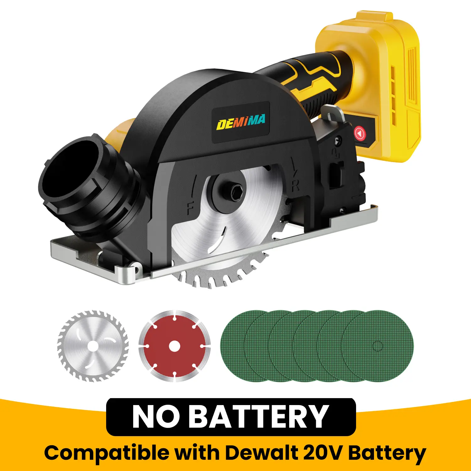 4" Brushless Cordless Cut-Off Tool Compatible with Dewalt Battery, 500W mini Saw Up to 12000RPM with 6 Cut Off Wheel, 4" Blades & Base Plate for Metal, Wood, Tile and Plastic (No Battery)