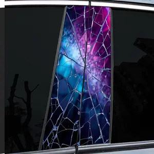 2 pieces, car sticker, car post sticker - blue gradual change purple spider web pattern vinyl car sticker - B window post sticker, self-adhesive waterproof and scratch-proof, suitable for glass, metal, plastic, ceramic, wood surfaces - car decoration