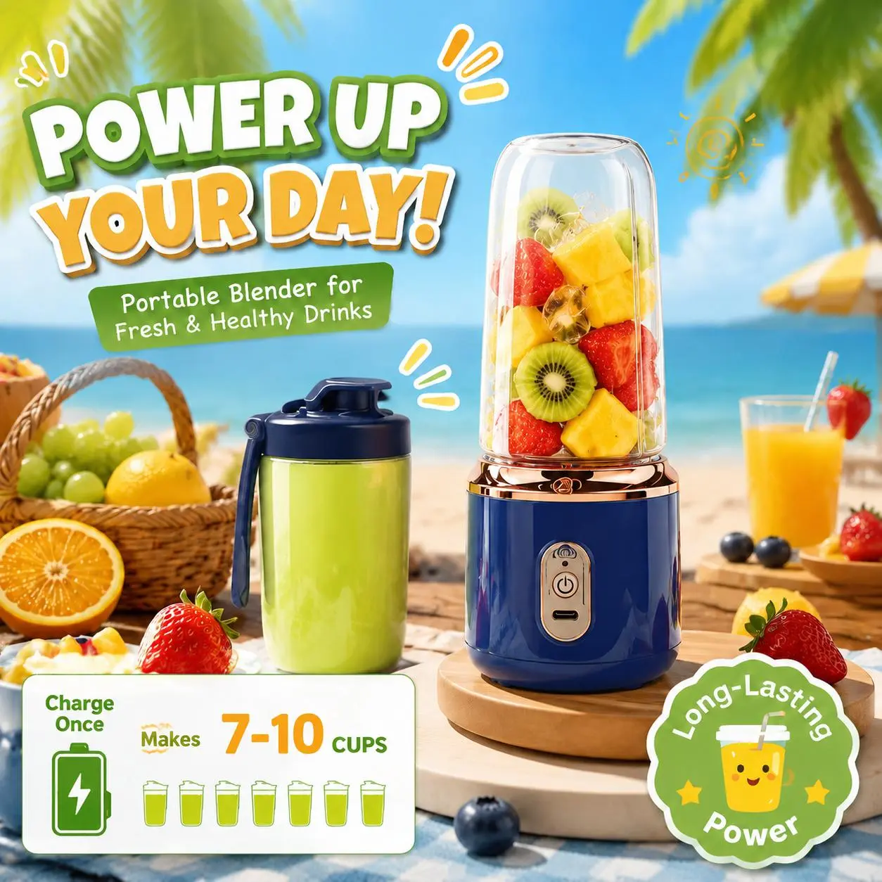 Cordless Rechargeable Personal Blender - 1500mAh High-Capacity Battery Motor Base, Dual Glass Cups, Direct Drink Design, for Smoothies/Vegetables, Ideal for Travel, Travel Gifts, Personal Blender For Smoothies, Cordless Blender