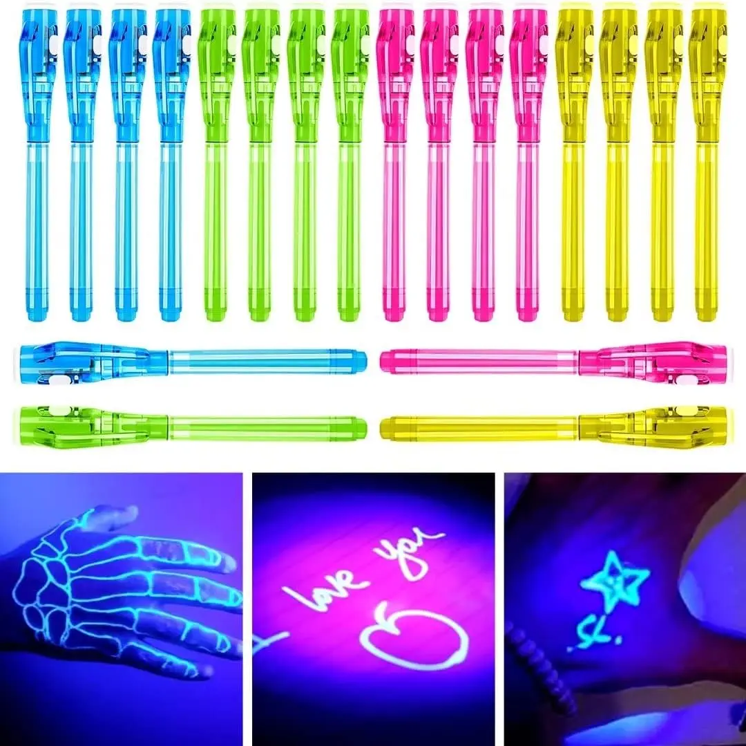 30-Piece Invisible Harmless Ink Pen Set with UV Light - Office Stationery Secret Write Tools, Built-in UV Reveal Light, Easter Presents, Classroom Prizes for Kids