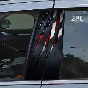 Military Patriotic Style Car Sticker - Distressed Metal Torn Flag Graphic Car Side Window Personalized Modification Decal