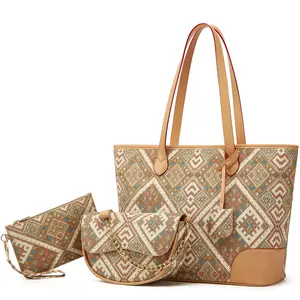 Women's Lightweight Leather Multi-Functional Floral Bag - 3-Piece Set with Compartments, Shoulder Handbag for Travel, Work, Multi Functional Bag