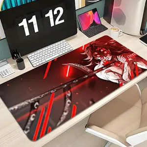 Anime Kawaii Demon Slayer Kokushibo Mouse Pad Design XXL 1000×500mm 900×400mm 800×400mm 600x300mm Large Gaming Mouse Pad - Extended, Thick, Non-Slip Rubber Base Desk Mat with Precision Stitched Edges - Washable Large Desk Pad