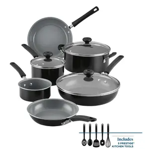 Easy Clean 14 Piece Nonstick Aluminum Cookware Set - Black, Ideal for Easy Cleaning, Versatile for Various Cooking Needs Pan Ceramic