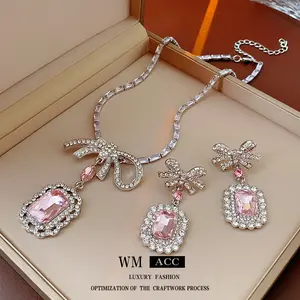 Zirconia Inlaid with Rhinestones, Imitation Crystal Bow Necklace, Versatile Temperament, Collarbone Chain, Fashionable, Light Luxury, High-End Sense, Necklace Pendant, Fashionable Accessory necklace cross necklace initialnecklace vintage jewelry