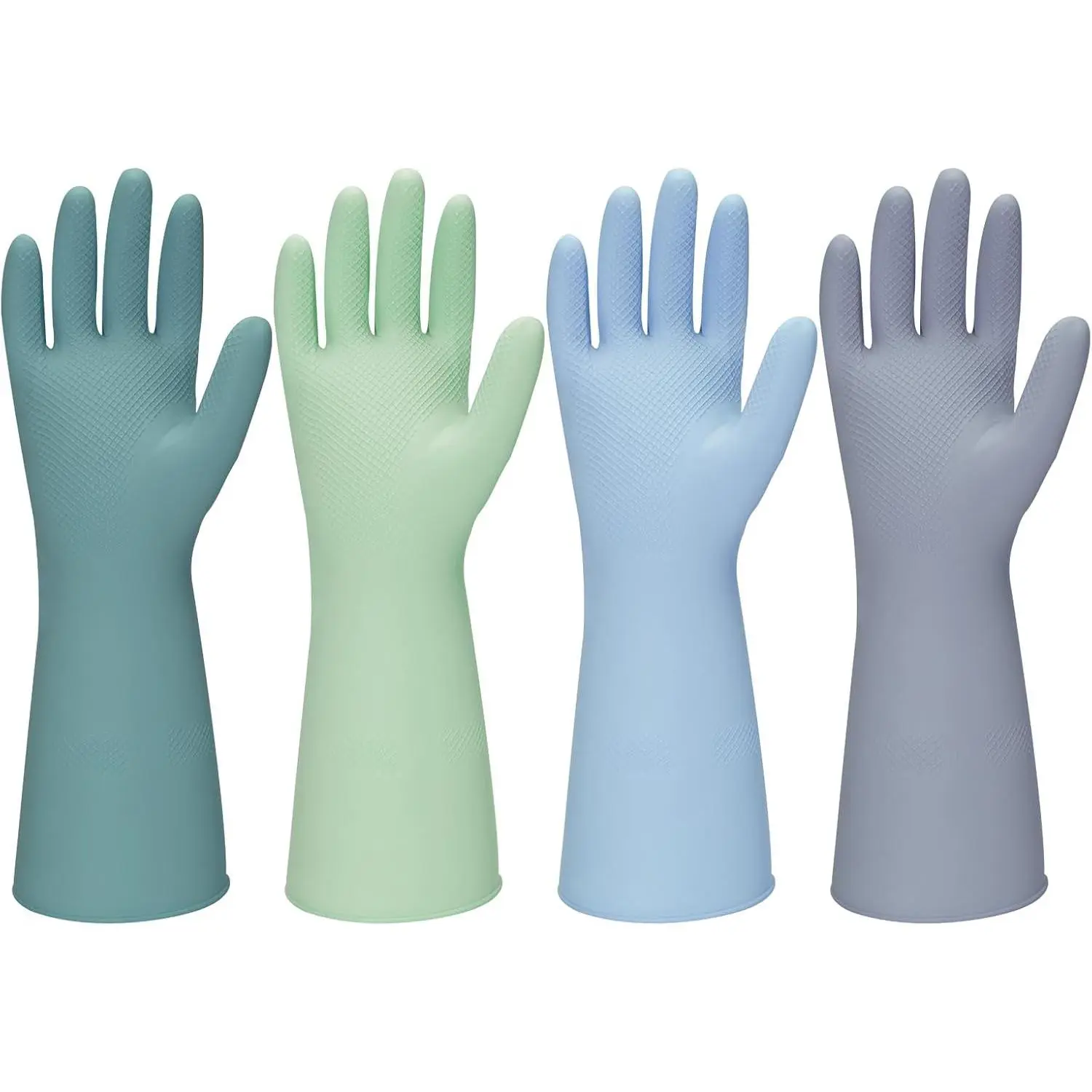 Rubber Kitchen Dishwashing Gloves - 4 Pairs Colorful  Household Cleaning Gloves For Washing Dishes And Cleaning TasksFlexible And Durable  (Medium, Dark Green+Blue+Green+Gray)