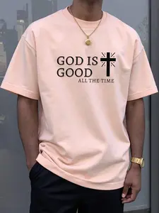 Men's Casual Minimalist Cross & Slogan Print T-Shirt, 2000s Style