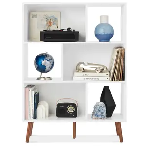 Best Choice Products  3-Tier Mid-Century Modern Wooden Bookcase w/ Removable Back Panels, Offset Pine Legs