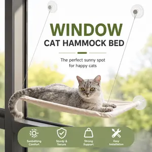 Folding cat hammock, suitable for windows, equipped with strong suction cups and sturdy metal frame, foldable and machine washable, ideal window habitat for cats and small dogs