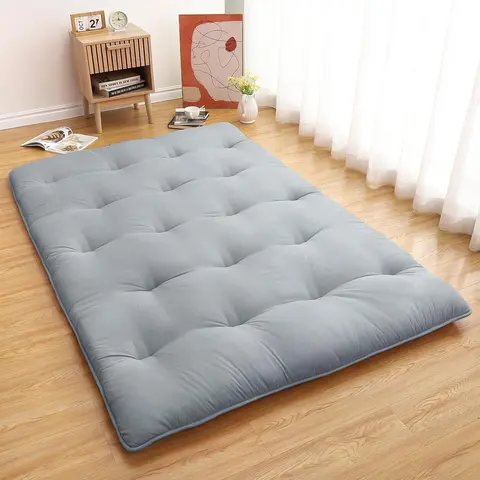 Japanese Floor Mattress - 5-Layer Support Folding Compressible Thick Cushioned Tatami Mat, Twin/Full Size Foldable Roll-Up Sleeper for Adults, Guest-Ready Bedding for Living/Dorm