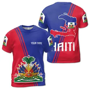Customize Name Hai#ti Flag Coat Of Arms Culture Blue Red 3D T-Shirt S-5XL