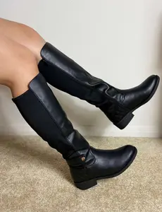 Forever Serena Classic Riding Boots - Style, Black, Mid-Calf, Slip-On, Plain Design, Comfortable Fit, All Seasons Women