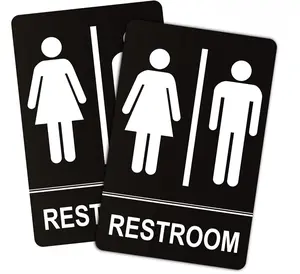 2PCS Restroom Sign Metal Restroom Signs for Business with Strong Self-Adhesive, Bathroom Signs for Home Door or Wall, Ideal Unisex Restroom Signs for Women and Men, Easy to Install (Black Unisex 9" x 6")