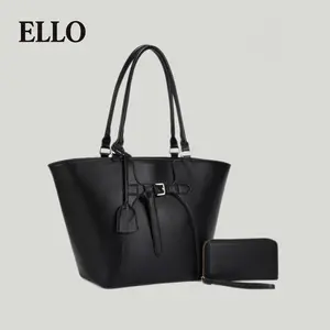 Linette Tote Set Stylish Women's Tote Bag and Wallet Set 2026 Large Capacity Handbag Brown Leather