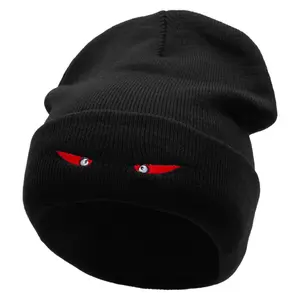 Spooky Eyes Embroidered 12 Inch Long Knitted Beanie