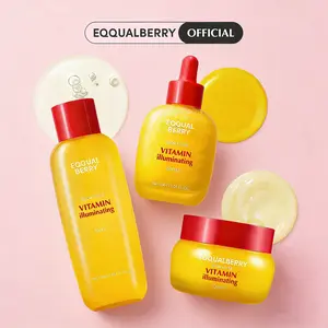 EQQUALBERRY Vitamin Illuminating Skincare Set – Toner + Serum + Cream | Vitamin C & Niacinamide Targets Dark Spots | Glowy, Lightweight Hydration