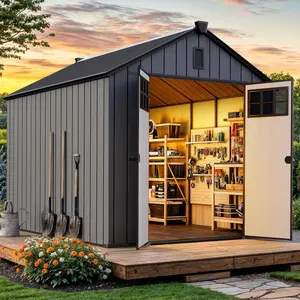 Yitahome 8x10 FT Outdoor Storage Shed with Floor, Plastic Garden Shed for Bikes, Tools, and Pool Supplies, Outdoor Resin Shed with Lockable Doors, Windows, and Vents for Patio, Lawn, Backyard