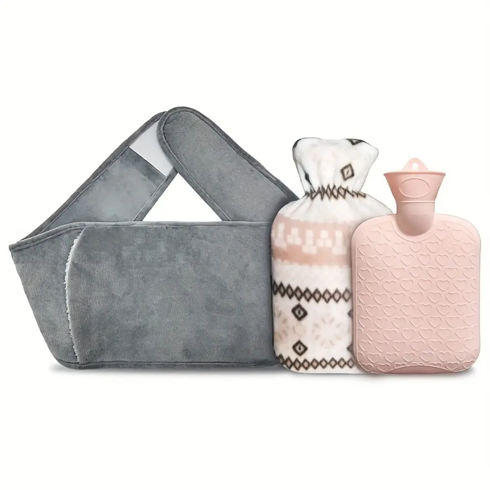Three-Piece Set Hot Water Bottle Waist Belt, Reusable Heating Pad for Back Pain Relief, Warm Hand Warmer for Winter Use