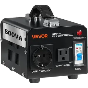VEVOR Voltage Converter Transformer, 500VA, Heavy Duty Step Up/Down Power Transformer, Convert from 110V to 220V and 220V to 110V, with US Outlet, EU Outlet, Power Cord, Circuit Breaker Protection
