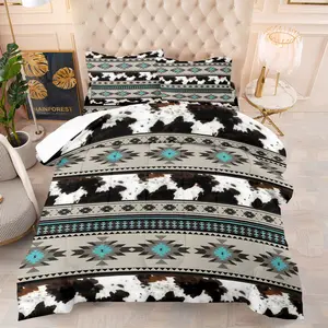 Vintage Western Style Cow Print Comforter Set, Includes 1 or 2 Pillowcases, Soft and Breathable, Perfect for Western, Bohemian, American Bedrooms