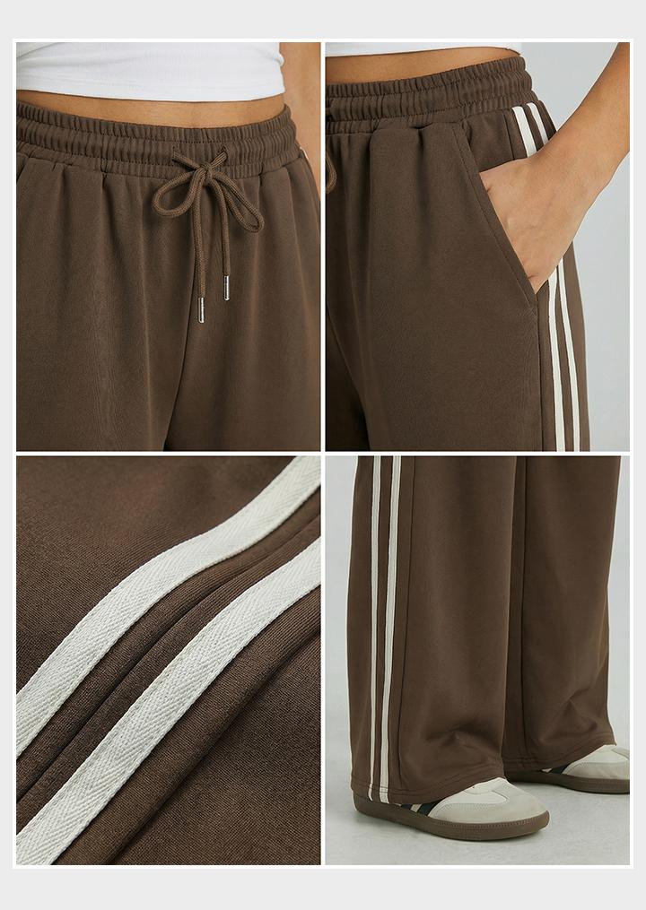KatchMe Women's Casual High Waist Striped Wide Leg Trousers, Sporty Drawstring Waist Side Pocket Outfit, Minimalist Versatile Women's Bottom