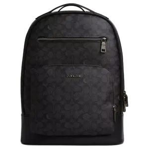 COACH Ethan 32 Backpack for Men – Silver Hardware, Coated Canvas, Oversized, Charcoal-Black Two-Tone