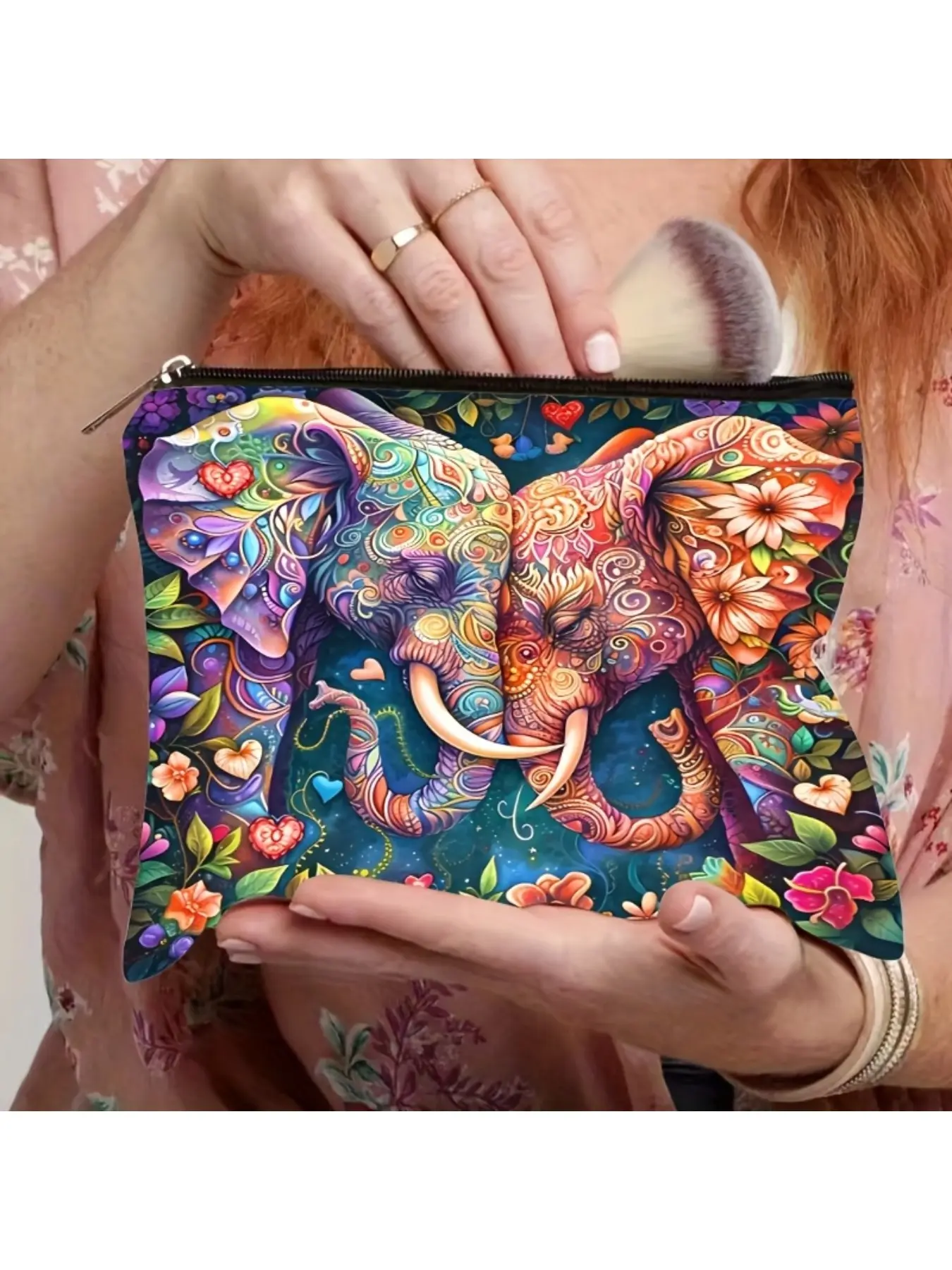 Colorful Elephant Plush Makeup Bag for Women - Durable Polyester, Odorless, Multi-Functional Travel Cosmetic Pouch with Secure Zipper, Cosmetic Bags