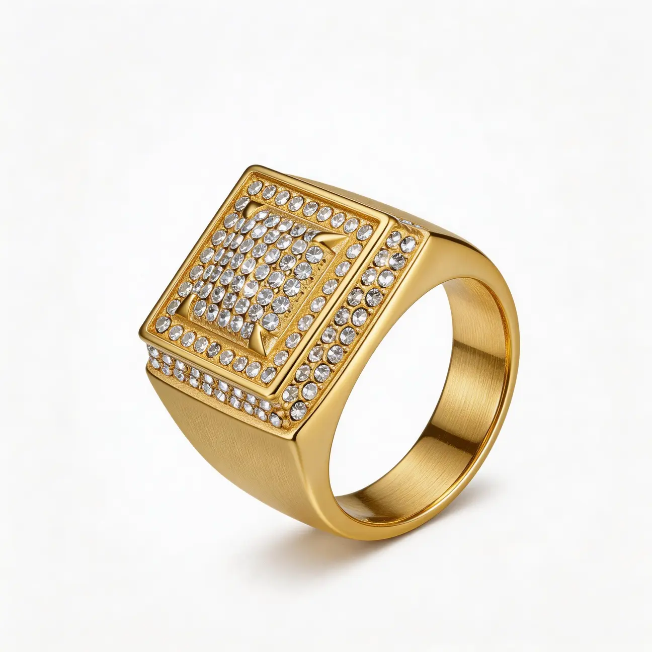 Fanshu Stainless Steel Punk Unisex Full Zircon Square Heavy Ring, Party Wear Gift-Ready Luxe Statement Jewelry, Multi-Size Luxury Look Bling Accessory, Beautiful Rings, Unisex Fit