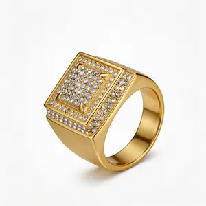 Fanshu Stainless Steel Punk Iced Out Full Zircon Square Luxury Heavy Rings for Men Women Gift Fashion Jewelry bling ring