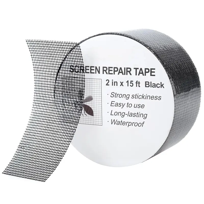 Glue-Based Window Screen Repair Tape Kit - 2 in x 15 ft Fiberglass Mesh Patch, Tool-Free Repair, Long Lasting Adhesive, All Seasons (-4°F to 158°F Use), Durable for Indoor/Outdoor, Tent & Pool Screen Tears/Holes (Clean Contact Part First)