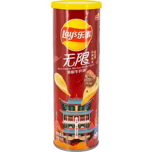 Lay's Stax Crunchy Potato Chips, Black Pepper Steak (Beef) Flavor, Savory Spicy Snack, 90g