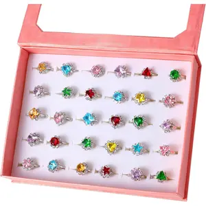 X-RIN01   Jewel Rings for Kids 24pc Adjustable No duplication Girl Pretend Play and Dress Up Rings