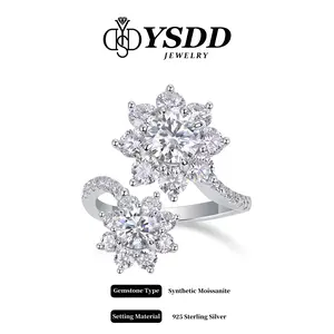 【#588 NEW TODAY】Cluster Duo Brilliant Double Floral Ring 1.5CT vvs Synthetic Moissanite Rings in 925 Sterling Silver Adjustable（Size5-7）