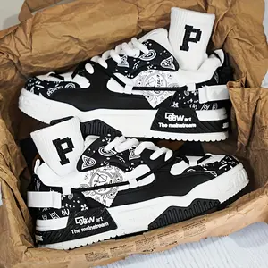 Mens Shoe MACFION Men's All-match Thick-soled Casual Sneakers - Street Style Colour Block Skateboard Shoes - Lace Up Chunky All-Match Non-slip Comfortable Sneakers - All Seasons