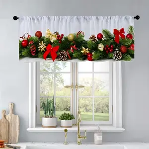 1pc Christmas and New Year printed kitchen curtains New Year Christmas tree toy, branches of curtains valance window treatment living room bedroom home decor 54 x 18 inch Home Decoration Curtain