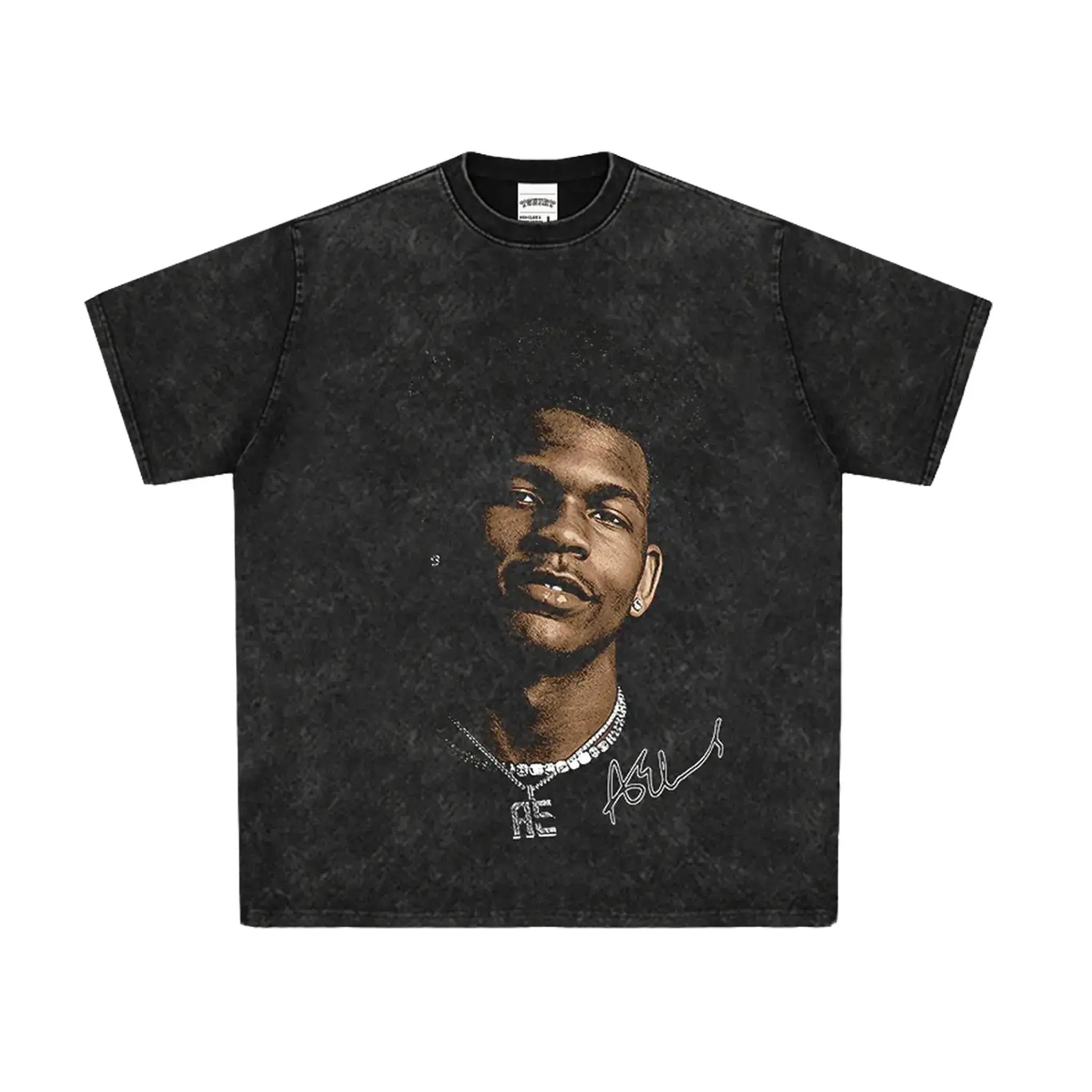 Men's Short-Sleeve Y2K "AE" Anthony Edwards Basketball Graphic Cotton T-Shirt, Black Washed Streetwear Clothes