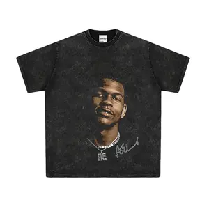 Men's Short-Sleeve Y2K "AE" Anthony Edwards Basketball Graphic Cotton T-Shirt, Black Washed Streetwear Clothes