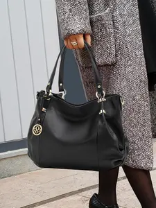 Women's Business Solid Color Cowhide Handbag, Large Capacity Soft Leather Commuting Bag, Trendy Exquisite Shoulder Bag for Daily Life