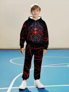 Boys' Hooded Sweatshirt & Drawstring Pants Set, Sweatpants, Casual Spring&fall, Durable Fabric, Perfect for Active Athletic Boys