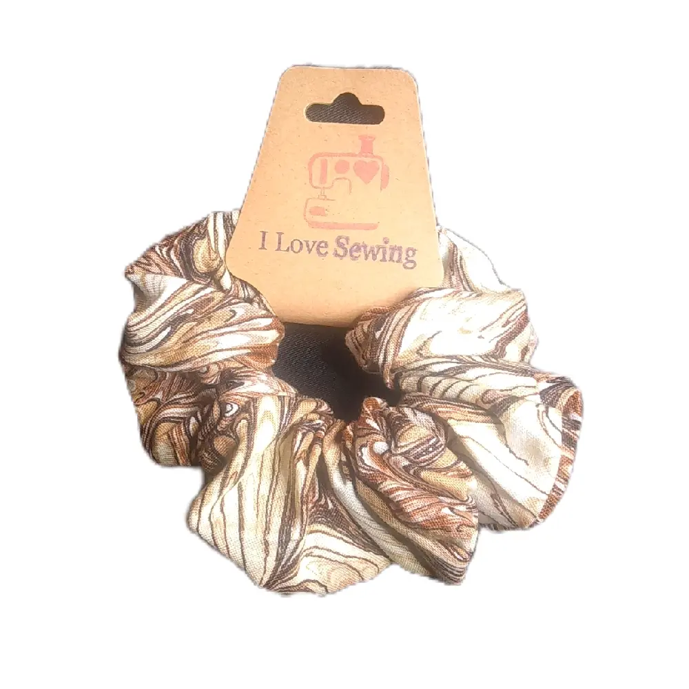 I Love Sewing Brown Pour Paint Swirl's Scrunchie with Unique Design and Brand Tag