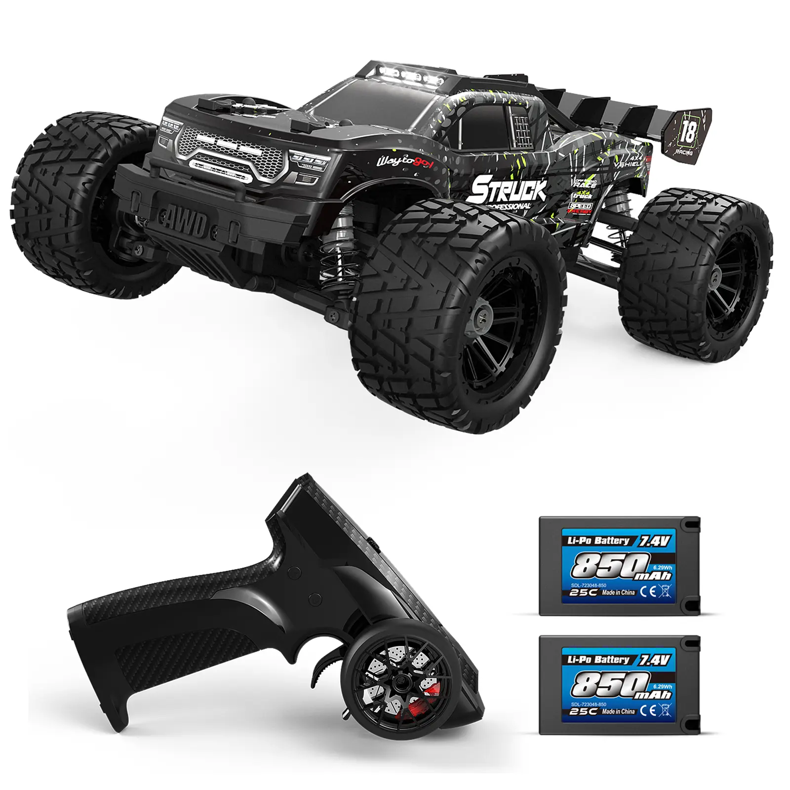 HAIBOXING 1:18 RC Car  New Model RC Truck 4X4 Off-Road, 2.4GHz Remote Control Truck 36km/h Speed Splash Waterproof Electronics, Dual Li-Po Batteries Pre-installed and Spare in Box 35 Mins Runtime