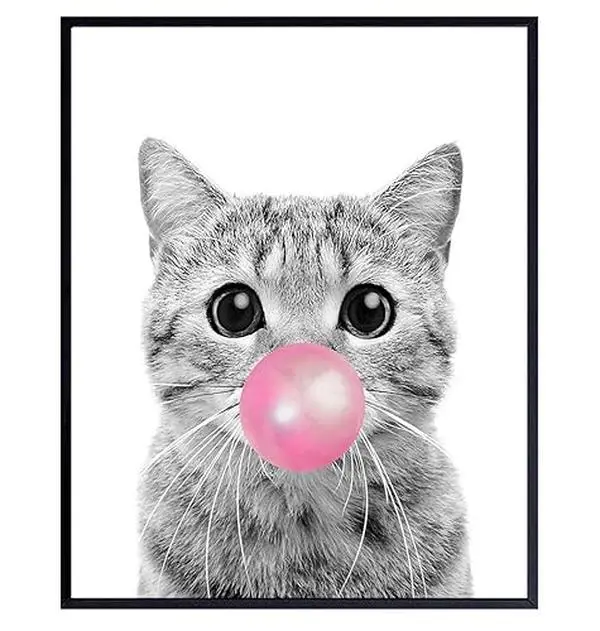 Tabby Cat Poster, Adorable Pink Girly Kitty Wal Art, Wall Decor