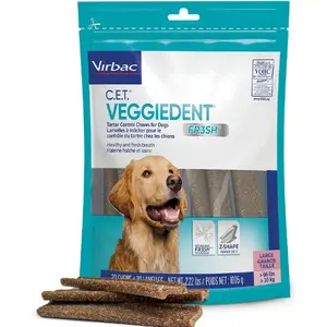 Virbac CET Veggiedent FR3SH Tartar Control Chews for Large Dogs Over 66 Pounds, Plant-Based Formula, 30 Count Bag