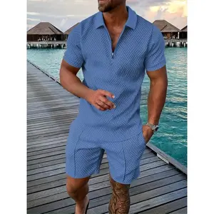 2 Pieces Summer Outfits for Men - Casual Short Sleeve Lapel Shirt and Drawstring Shorts Set for Vacation, Workout, and Daily Wear