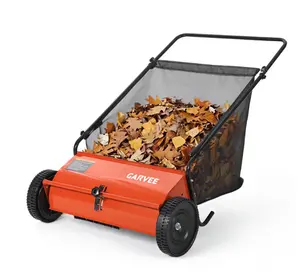 26-Inch Push Lawn Sweeper, Walk-Behind Leaf & Grass Collector with 4 High-Speed Brushes, 7 Cu. Ft. Hopper, Heavy-Duty Yard Sweeper for Lawn, Patio & Driveway, Orange