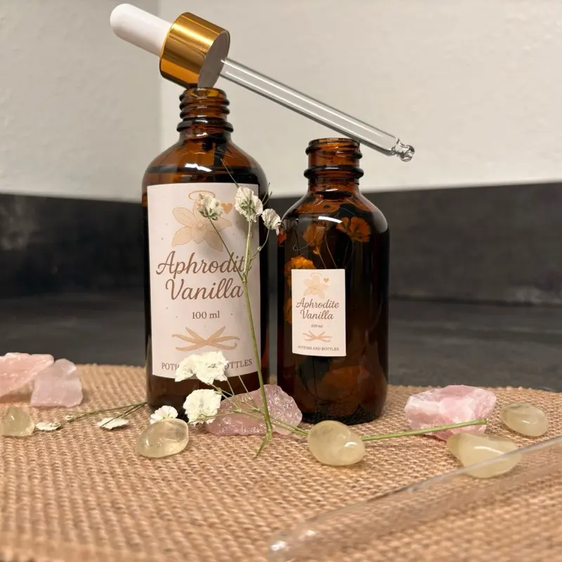 Potions and Bottles Aphrodite Vanilla Crystal Infused Body Oil Handmade 2 oz / 3.4 oz Divine Energy Glow Oil Sunflower Grapeseed Oils