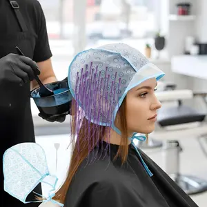 2pcs Hair Coloring Cap with Plastic Hook Hair Dispenser set, Single-time use hair dye tool set, Professional Highlight & Hair Dye Accessories, Salon Grade Hair Tinting Kit.