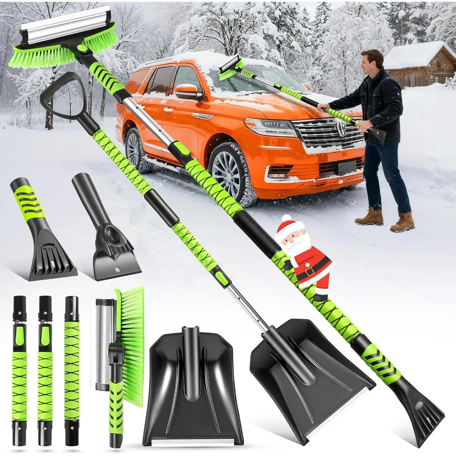 60inch Upgraded Snow Brush and Shovel with Two Ice Scrapers Suitable for Car Windshield Retractable Snow Brush with Two Telescopic Rods 360-Degree Rotation° Rotating Snow Brush Head Removable Ice Scraper for Truck Snow Removal