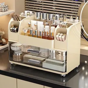 1PC Makeup Organizer Box with 2 Large Drawers, Ideal for Vanity Desk, Bathroom Counter, Makeup Brush Holder, Cosmetics Display, Office Supplies Storage