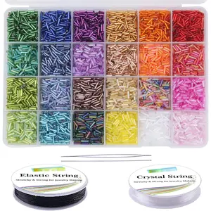 9600 count Tube Beads Kit Glass Bugle Seed Beads Small Craft Beads for DIY Bracelet Necklaces Crafting  Making Supplies with Two  String (7mm, 400 Per Color, 24 Colors)